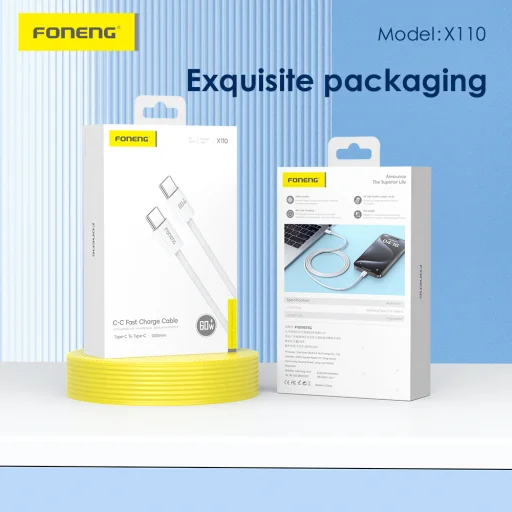 Foneng Kábel X110 - Type C to Type C - PD 60W 3A 1,2 méter fehér - 10