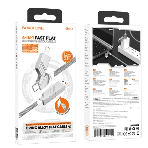 Borofone Cable BU43 Triumph 4 in 1 - USB + Type C na Lightning + Type C - PD 27W 3A 1,2 metres grey - 5