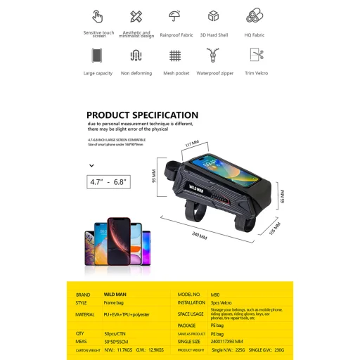 WILDMAN Biciklis táska M90 vízálló 1,2L - 10