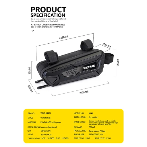 WILDMAN Biciklis táska M40 vízálló 1,5L - 13