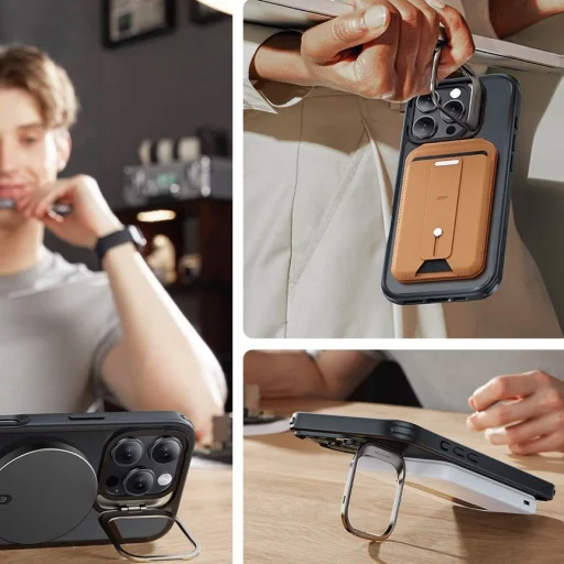  Apple iPhone 16 Pro Max Frosted Black Esr Classic Hybrid Kickstand Halolock Magsafe & Edzett üveg tok - 2