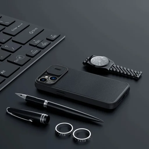 Nillkin Qin Leather Pro iPhone 14 Plus tok Kamera Fedél Tok Fliptok Zöld - 12