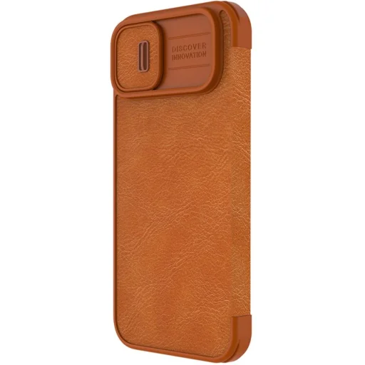 Nillkin Qin Leather Pro iPhone 14 Plus kamera fedő fliptok barna - 3