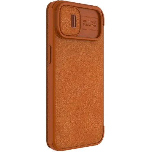 Nillkin Qin Leather Pro iPhone 14 Plus kamera fedő fliptok barna - 6