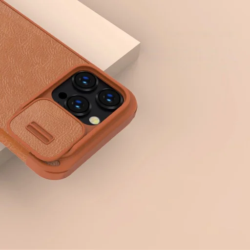 Nillkin Qin Leather Pro tok iPhone 14 Pro Max Kamera Fedél Tok Flip Tok Barna - 10
