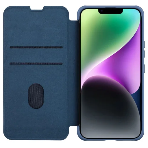 Nillkin Qin Cloth Pro Case iPhone 14 Plus kamera borító fliptok kék tok - 5