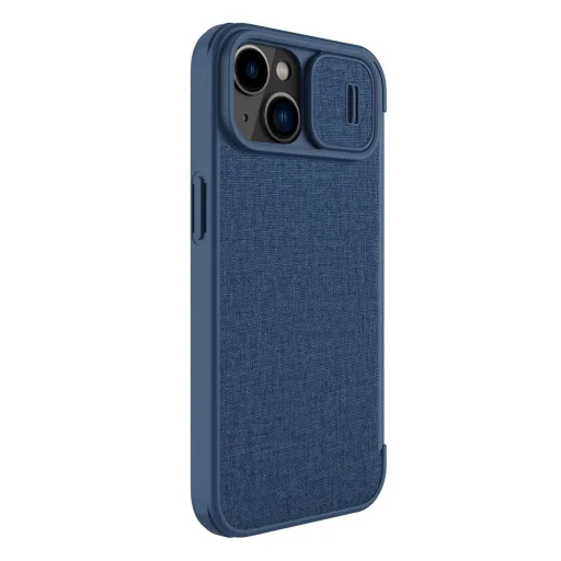 Nillkin Qin Cloth Pro Case iPhone 14 Plus kamera borító fliptok kék tok - 4