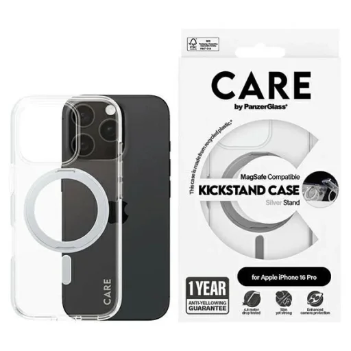 iPhone 16 Pro CARE by PanzerGlass Feature Kickstand tok ezüst/ezüst MagSafe 1326 - 1