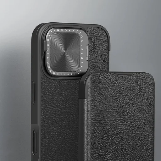 Nillkin Qin Prop bőr tok kamerafedéllel és állvánnyal iPhone 16-hoz - Fekete tok - 5