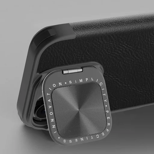 Nillkin Qin Prop bőr tok kamerafedéllel és állvánnyal iPhone 16-hoz - Fekete tok - 7