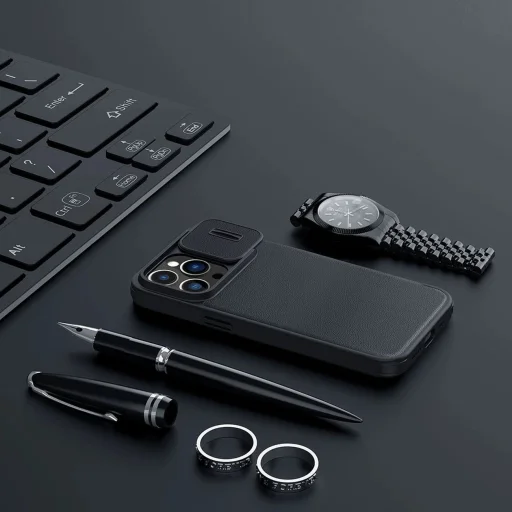 Nillkin Qin Cloth Pro Case tok iPhone 14 Pro Max kamera fedél övtok fliptok kék - 12