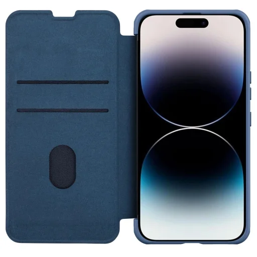 Nillkin Qin Cloth Pro Case tok iPhone 14 Pro Max kamera fedél övtok fliptok kék - 3