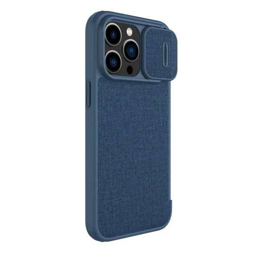 Nillkin Qin Cloth Pro Case tok iPhone 14 Pro Max kamera fedél övtok fliptok kék - 4