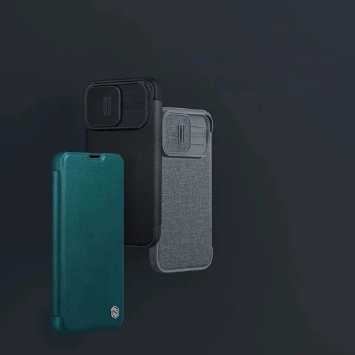 Nillkin Qin Cloth Pro Case tok iPhone 14 Pro Max kamera fedél övtok fliptok kék - 8