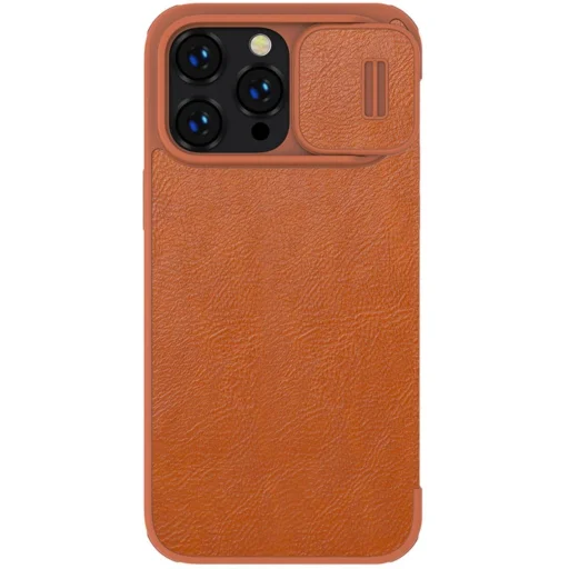 Nillkin Qin Leather Pro tok iPhone 14 Pro Max Kamera Fedél Tok Flip Tok Barna - 3