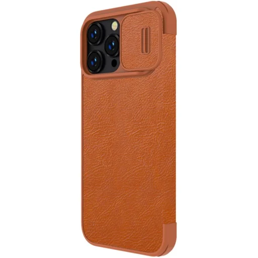 Nillkin Qin Leather Pro tok iPhone 14 Pro Max Kamera Fedél Tok Flip Tok Barna - 4