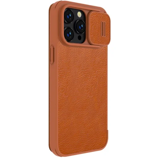 Nillkin Qin Leather Pro tok iPhone 14 Pro Max Kamera Fedél Tok Flip Tok Barna - 6