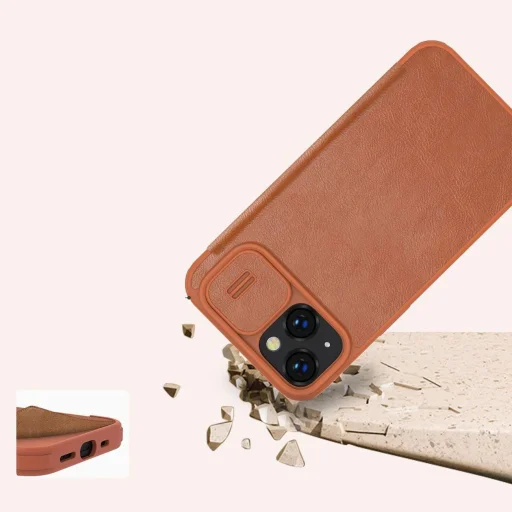 Nillkin Qin Leather Pro iPhone 14 Plus kamera fedő fliptok barna - 15