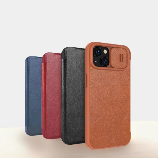Nillkin Qin Leather Pro iPhone 14 Plus kamera fedő fliptok barna - 8