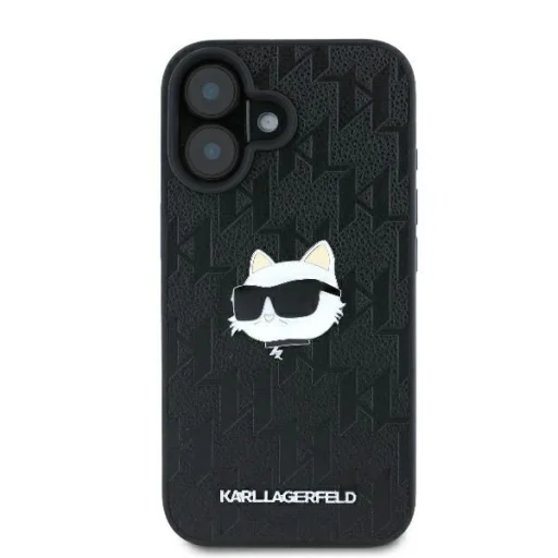  iPhone 16 Fekete Karl Lagerfeld Monogram Choupette Head Pin tok - 3