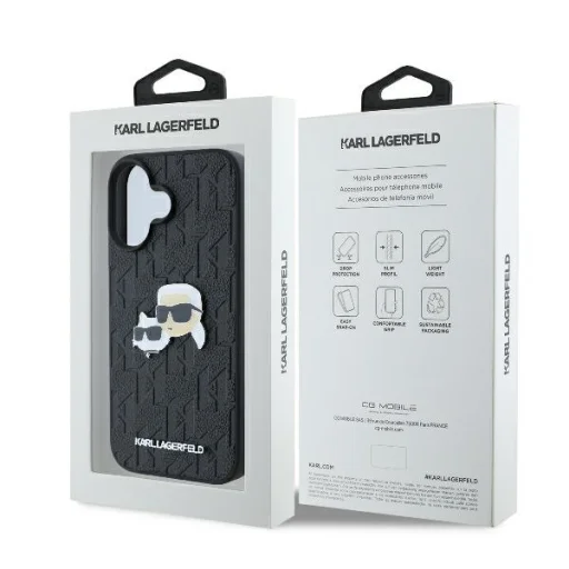  iPhone 16 Fekete Karl Lagerfeld Monogram Karl & Choupette Head Pin tok - 8
