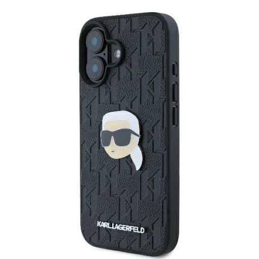  iPhone 16 Karl Lagerfeld Monogram Karl Head Pin tok - Fekete - 2