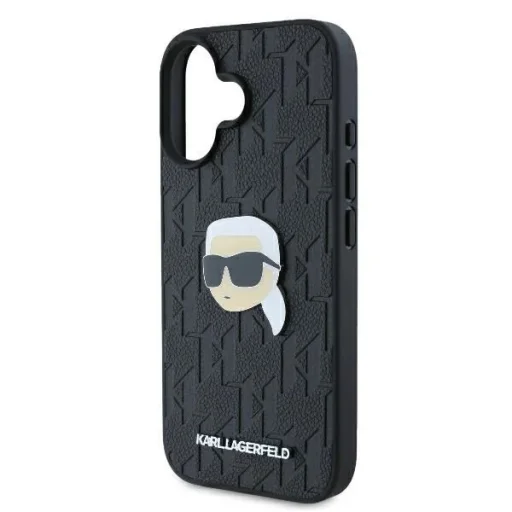  iPhone 16 Karl Lagerfeld Monogram Karl Head Pin tok - Fekete - 6