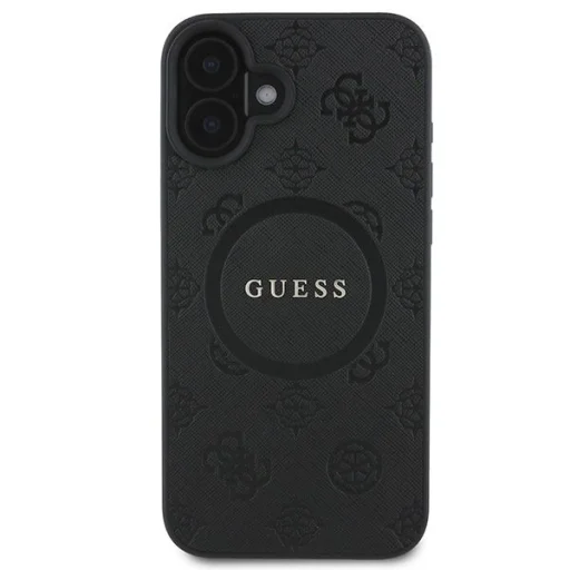  iPhone 16 fekete Guess Saffiano Peony Classic Logo MagSafe tok - 3