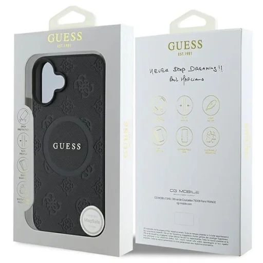  iPhone 16 fekete Guess Saffiano Peony Classic Logo MagSafe tok - 7