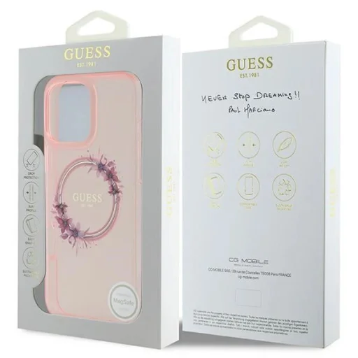  iPhone 16 Pro Max Guess IML Flowers Wreath MagSafe tok - Pink - 8