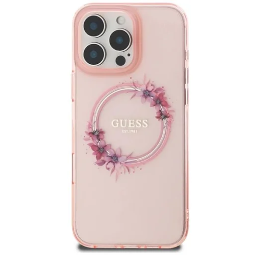  iPhone 16 Pro Max Guess IML Flowers Wreath MagSafe tok - Pink - 3