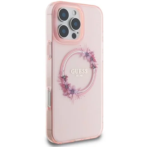  iPhone 16 Pro Max Guess IML Flowers Wreath MagSafe tok - Pink - 4