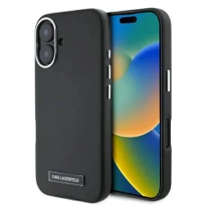  iPhone 16 Fekete Karl Lagerfeld FW Metal Plate MagSafe tok