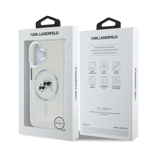  iPhone 16 Plus átlátszó Karl Lagerfeld IML K&CH Heads Metal Frame MagSafe tok - 6