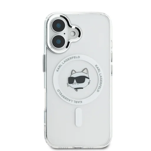  iPhone 16 Átlátszó Karl Lagerfeld IML Choupette Head Fém Keretes MagSafe Tok - 2