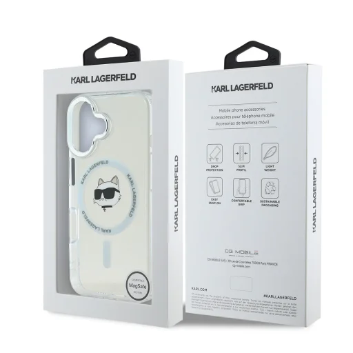  iPhone 16 Átlátszó Karl Lagerfeld IML Choupette Head Fém Keretes MagSafe Tok - 6