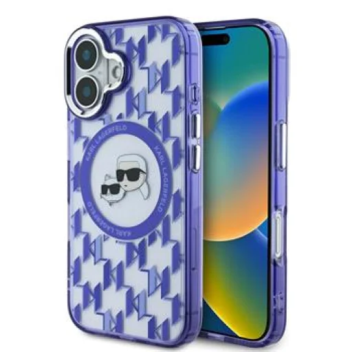  iPhone 16 lila Karl Lagerfeld IML Monogram K&CH Heads MagSafe tok - 1