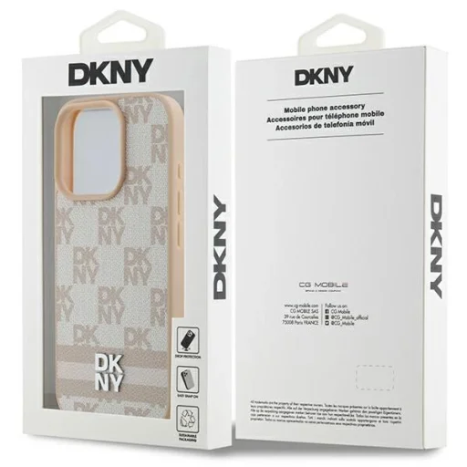  iPhone 16 Pro Rózsaszín DKNY Kockás minta és nyomtatott csíkok tok - 8