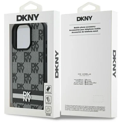  iPhone 16 Pro fekete DKNY Kockás Minta és Nyomtatott Csíkok tok - 8