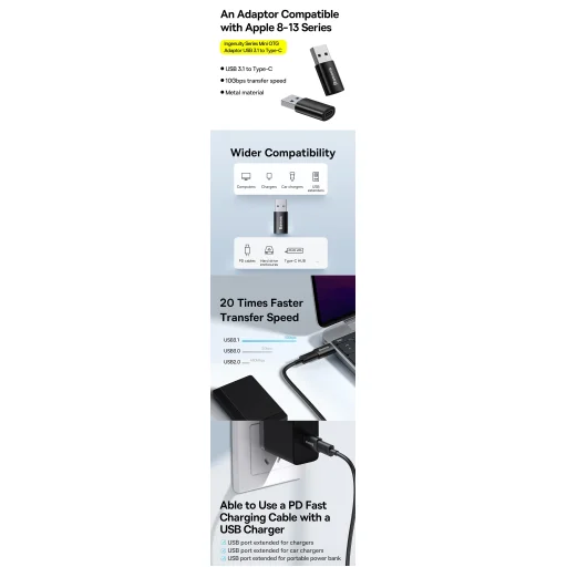 Baseus Ingenuity Mini OTG Adapter USB-C-ről USB-A-ra Fekete - 4