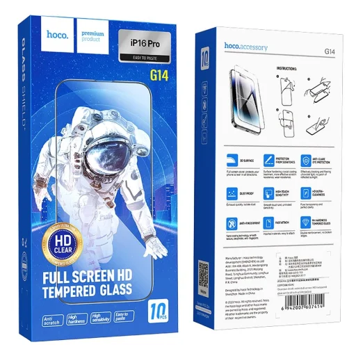 HOCO edzett üveg HD 5D Guardian shield (készlet 10 az 1-ben) iPhone 16 Pro fekete (G14) üvegfólia - 1