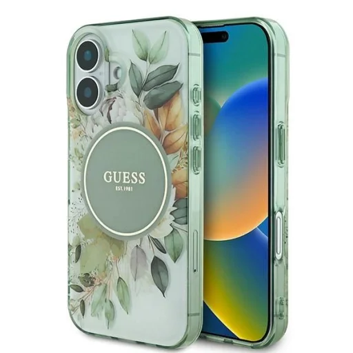  iPhone 16 zöld Guess IML Flower & Tonal Circle MagSafe tok - 1