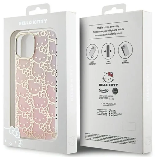 Hello Kitty IML Gradiens Elektrop Hello Kitty fej tok iPhone 15-höz - rózsaszín - 8