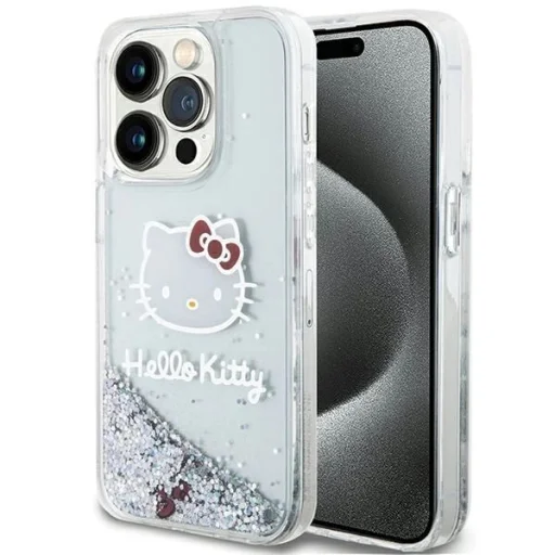 Hello Kitty Liquid Glitter Charms Kitty Head tok iPhone 15 Pro - ezüst - 1