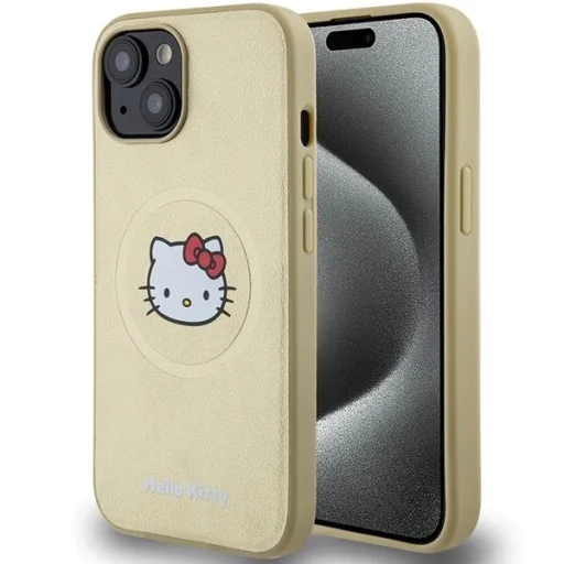 Hello Kitty bőr Kitty fej MagSafe tok iPhone 15 - arany - 1