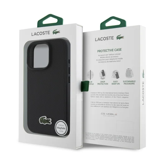 Lacoste Iconic Petit Pique Tkané Logo MagSafe puzdro iPhone 16 Pro Max Čierne - 6
