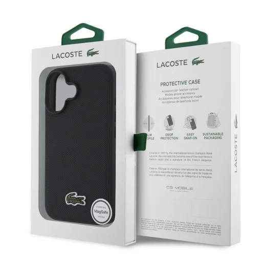  iPhone 16 Plus Fekete Lacoste Iconic Petit Pique Woven Logo MagSafe tok - 6