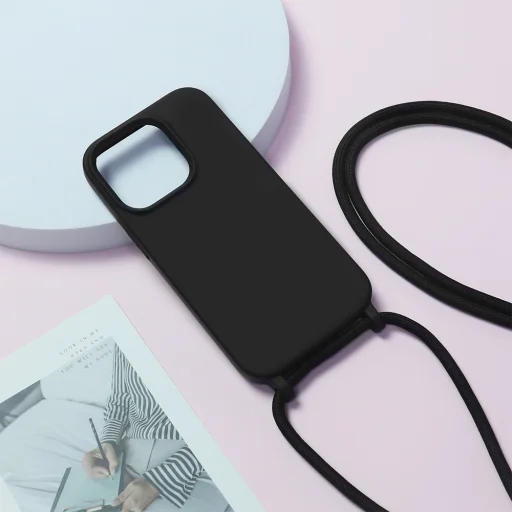 Silikónové puzdro s remienkom iPhone 13 Pro Max design 1 čierne - 5