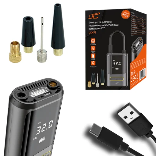 Elektromos kerékpár/autó pumpa kompresszor LCD 2x2000mAh USB-C LTC - 3
