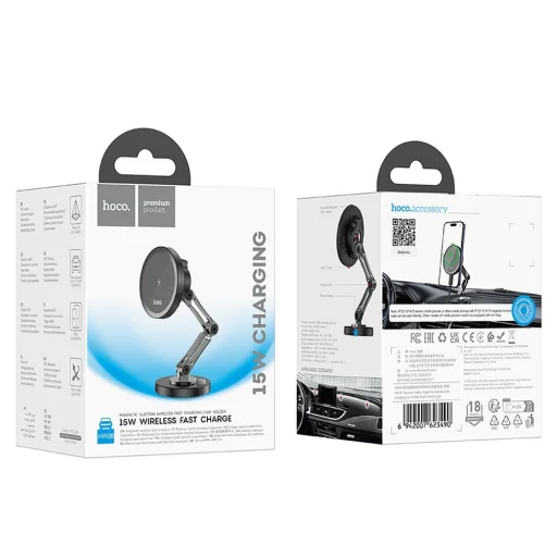 HOCO autós tartó vezeték nélküli töltéssel középkonzolhoz kompatibilis MagSafe 15W HW26 fekete - 2